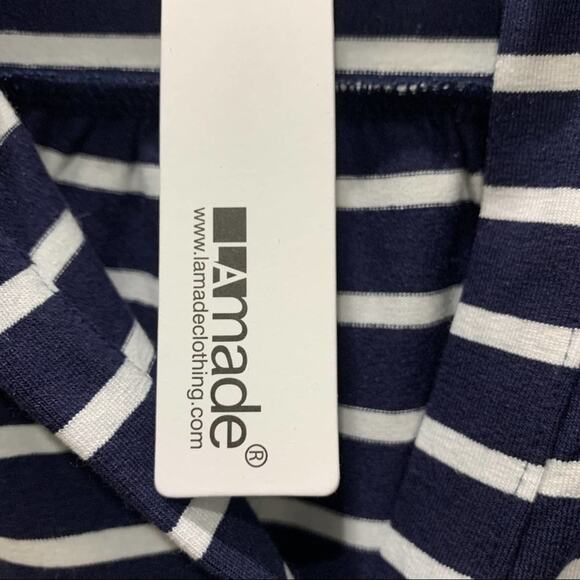 New LA Made top blouse blue and white horizontal striped. Size L - Picture 7 of 9